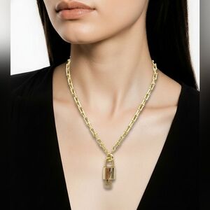 Authentic Louis Vuitton Gold Padlock Pendant w/Unbranded 18k Gold Plated Chain